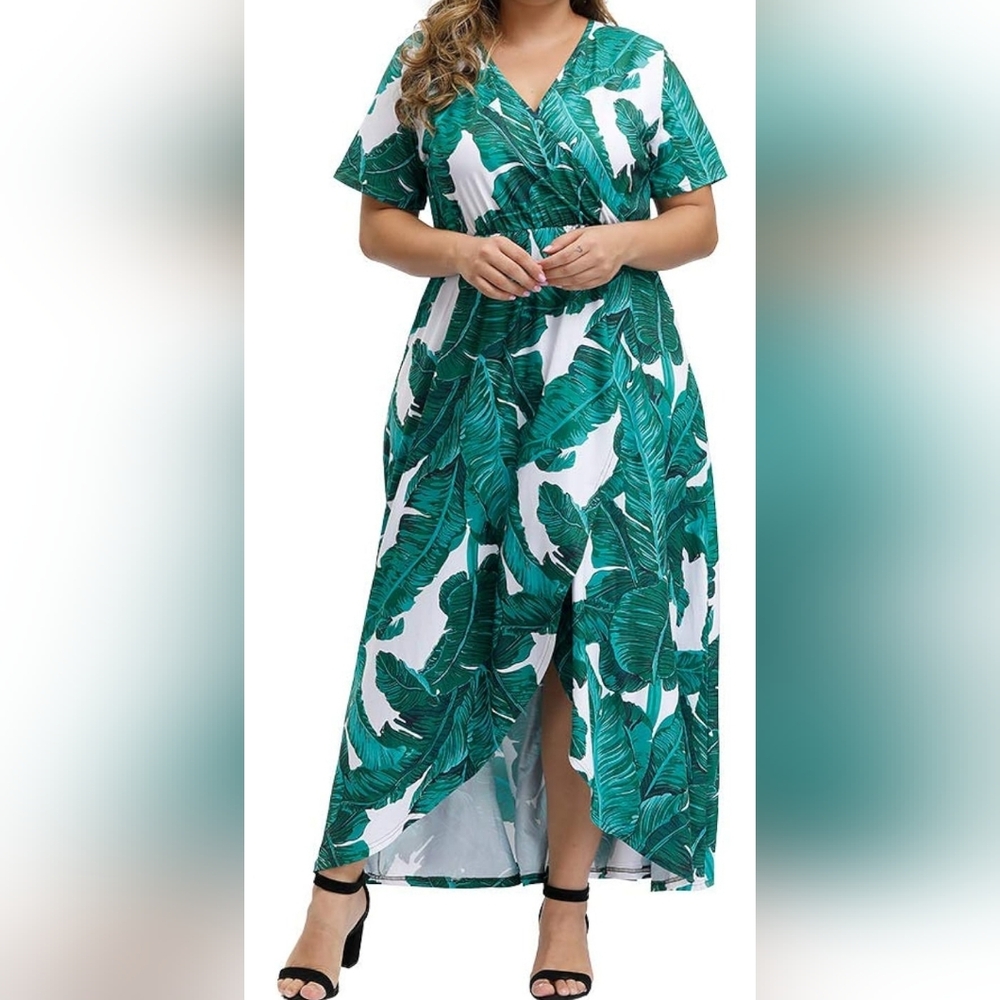Plus Size Dress Summer Short Sleeve Wrap Dress